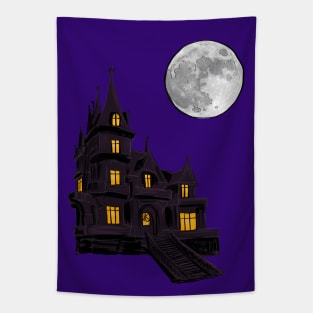 Haunted house with full moon Tapestry