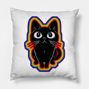 LGBTQ+ rainbow Black cat Pillow