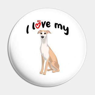 I Love My Fawn & White Whippet Dog Pin