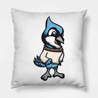 Cute Anthropomorphic Human-like Cartoon Character Blue Jay in Clothes Pillow