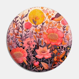 Bird Flying Through a Field of Flowers Pin