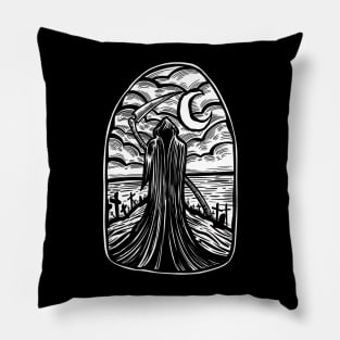 Grim Reaper woodcut Pillow