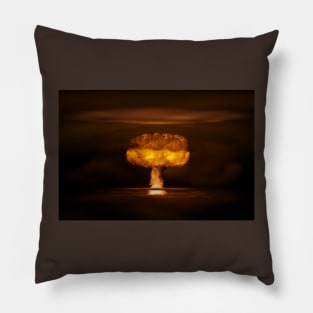 Atomic bomb realistic explosion, orange color with smoke on black background Pillow