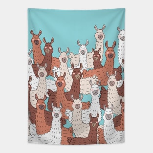 Llama Party - Brown Beige Aqua Blue Tapestry