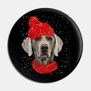 Weimaraner Wearing Red Hat And Scarf Christmas Pin