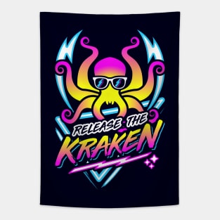 Release The Kraken Retro Neon Synthwave 80s 90s Tapestry