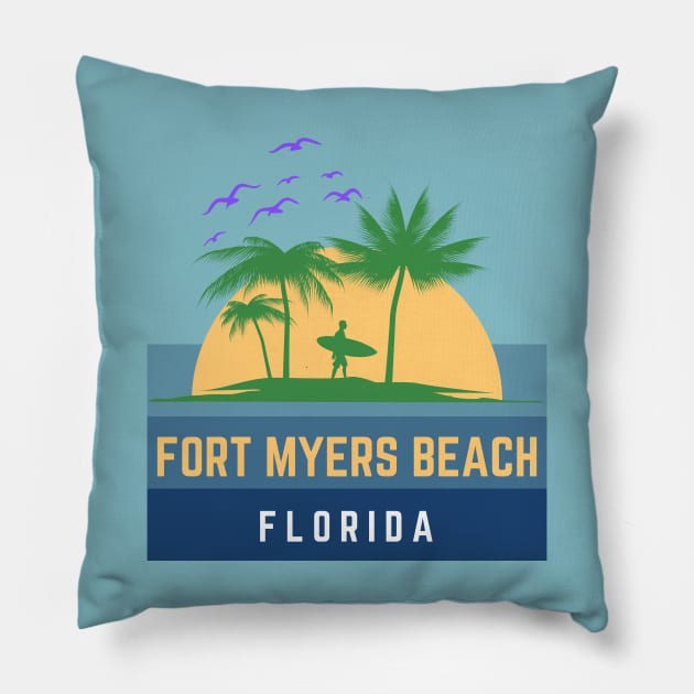 Fort Myers Beach Florida Sunset Pillow by bougieFire