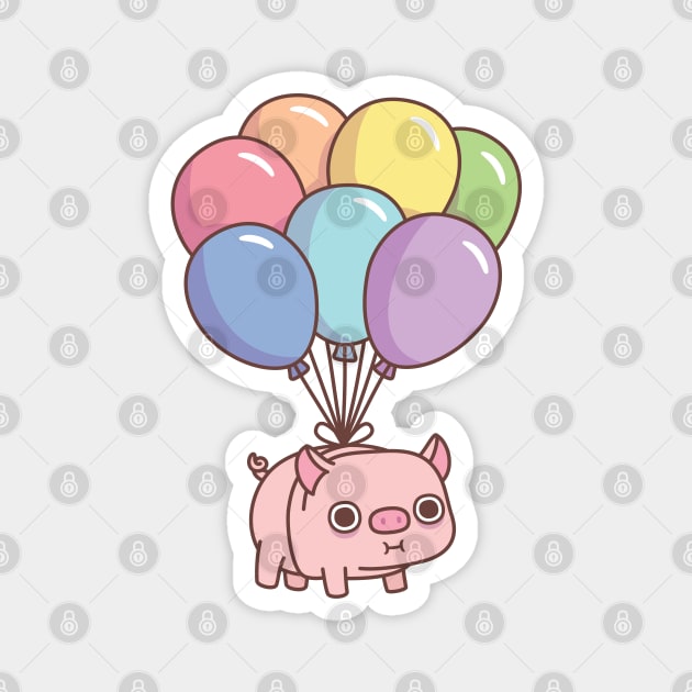 Cute Chubby Pig With Rainbow Balloons Magnet by rustydoodle