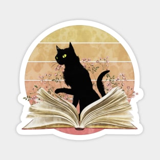 Cute Cat reading a book, watercolor sunset style, flowers growing from book, cats and books lovers lover Magnet