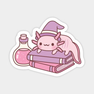 Cute Axolotl On Books Witches Familiar Magnet