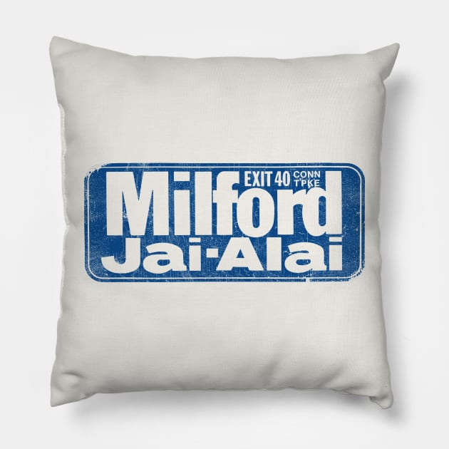 Milford Jai-Alai - 1970s Aesthetic Pillow by DrumRollDesigns