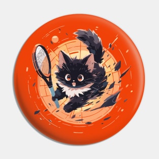 Energetic fluffy cat playing tennis (bold) Pin