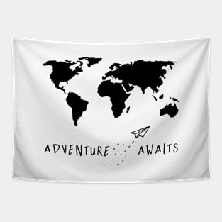 Adventure Awaits Minimal World Map Tapestry