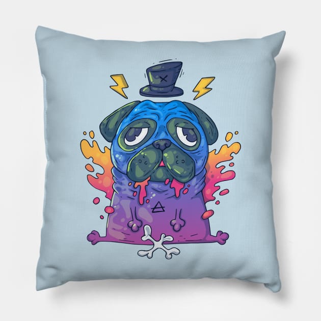 dug pug cool cartoon Pillow by Mako Design 