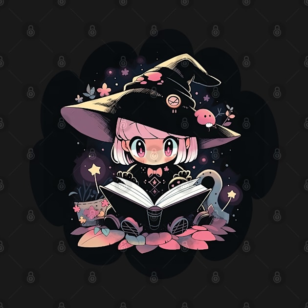 Baby Witch Sagittarius Zodiac Sign Reading Spell Book Chibi Style by The Little Store Of Magic