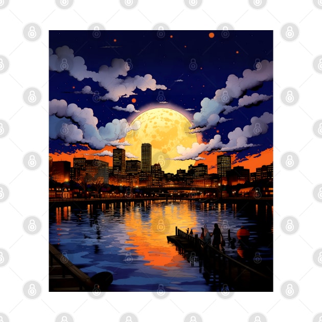 Portland Oregon: Full November Beaver Moon Over Downtown Portland Oregon by Puff Sumo