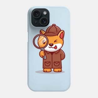 Cute Dog Detective With Magnifying Glass Cartoon Phone Case