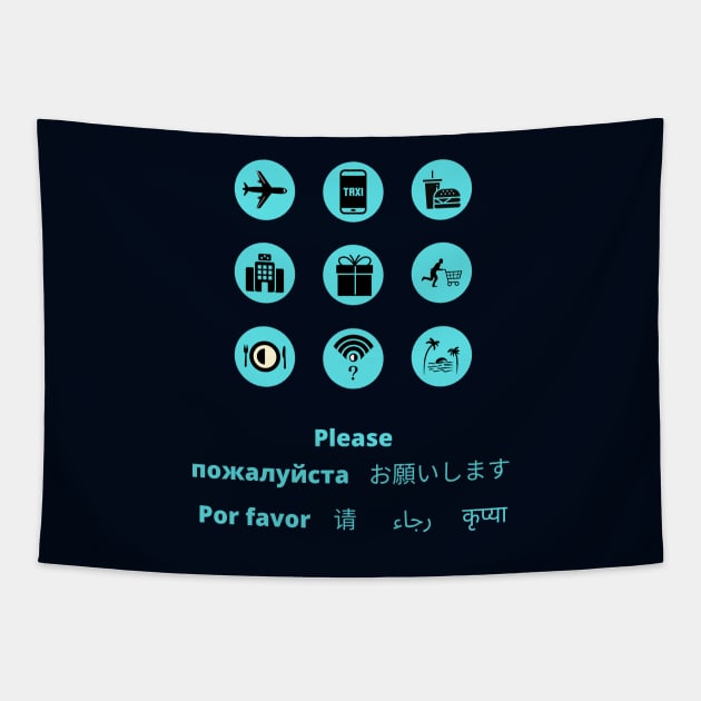 Travelling and Tourism Translator Icons Tapestry by CLPDesignLab