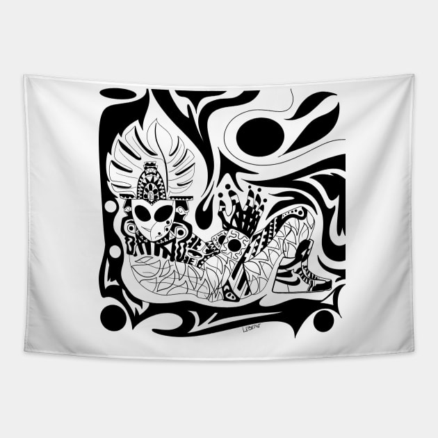 chak mool in sneakers millennial tribal ecopop wallpaper Tapestry by jorge_lebeau