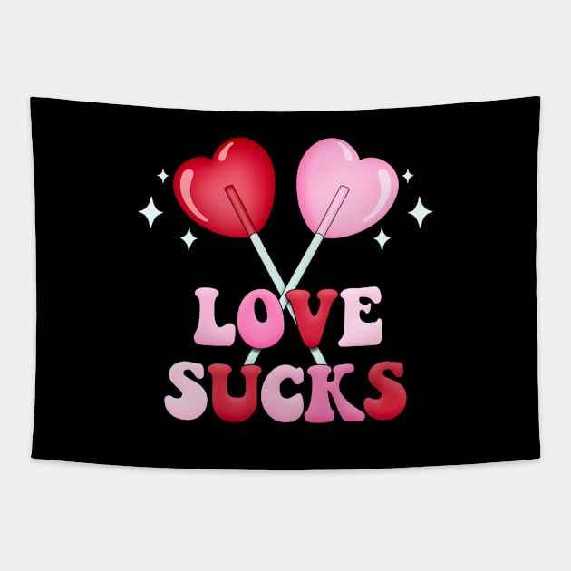 Heart Shaped Lollipops Love Sucks Anti Valentines Day Tapestry by Pop Cult Store