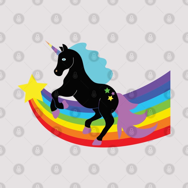 Black Unicorn With Rainbow and Stars by Rosemarie Guieb Designs