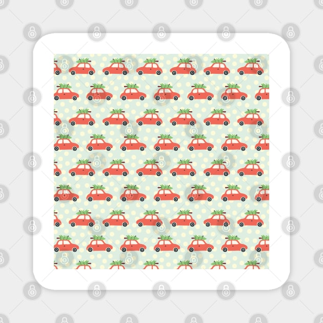 Vintage Christmas trees on car roof blue Magnet by Sandra Hutter Designs