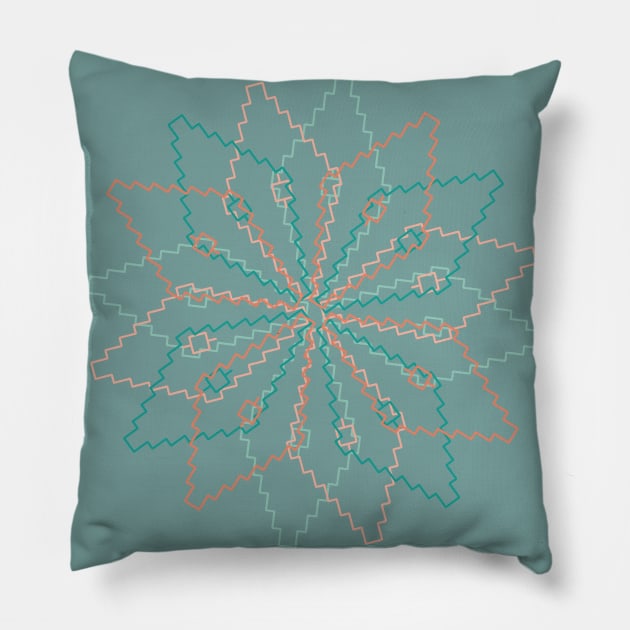 Spinning geometric flower pattern in rose and mint Pillow by happyMagenta