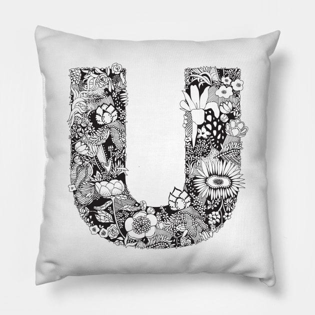 Floral Letter U Pillow by HayleyLaurenDesign