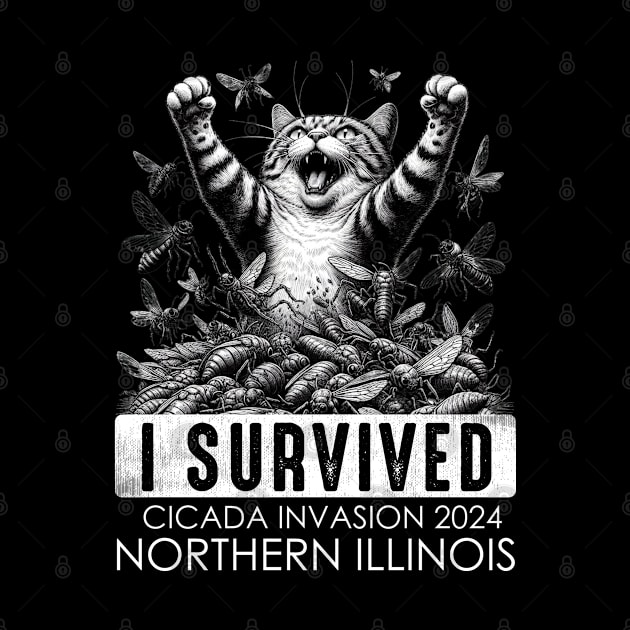 Northern Illinois Cicada Invasion Survivor Funny Cat by GreenCraft