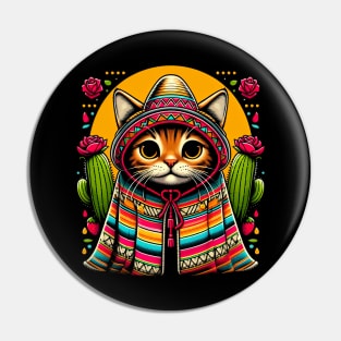 Cinco De Mayo Funny Mexican Cat Sombrero Poncho Men Women Pin