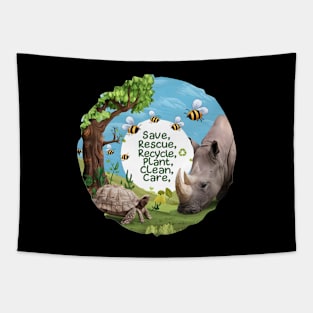 Save Bees Rescue Animals Recycle Plastic Earth Day Tapestry