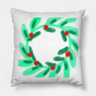 green red watercolor christmas wreath design Pillow