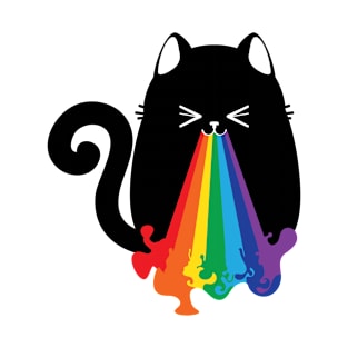 Black cat throwing up rainbow T-Shirt