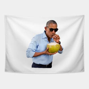 Obama Sipping on a Coconut Tapestry