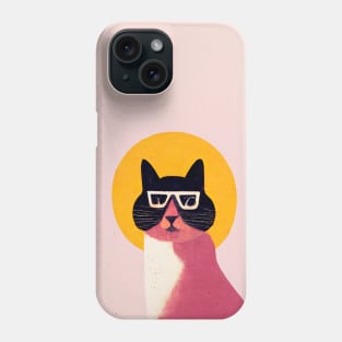 Holy Hipster Cat Retro Poster Vintage Art Cat Wall Yellow Pink Illustration Phone Case