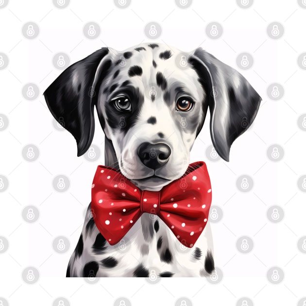 Cute Adorable Dalmatian Puppy Dog Wearing a Red Bow Tie by designs4days