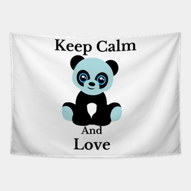 keep calm and love blue panda illustration design Tapestry by Artistic_st