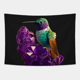 Psychedelic Hummingbird and Crystals Tapestry