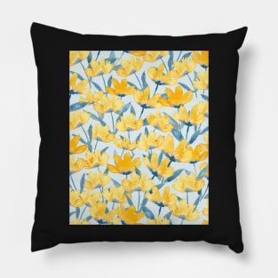 Golden yellow watercolor floral - baby teal background Pillow