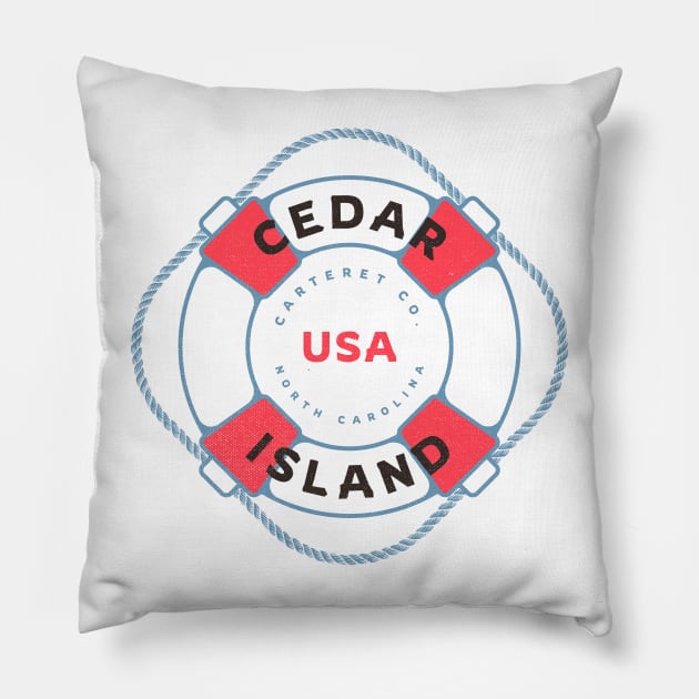 Cedar Island, NC Summertime Vacation Life Preserver Pillow by Contentarama