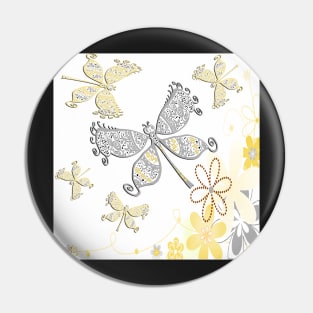 Dragonflies Yellow & Grey on White Background Happy Inspirational Design Mother's Day Gifts Pin