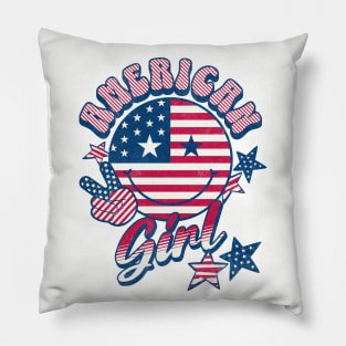 American Girl American Flag Retro Smiley Face Pillow