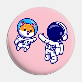 Cute Astronaut Flying With Shiba Inu Dog Astronaut Cartoon Pin