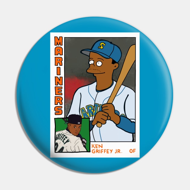 Homer at the Bat KEN GRIFFEY JR Simpsons Parody MARINERS Baseball Card T-Shirt Pin by cousscards