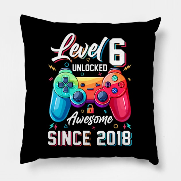 Level 6 Unlocked Awesome Since 2018 6Th Birthday Gaming Pillow by MaciGalloway3