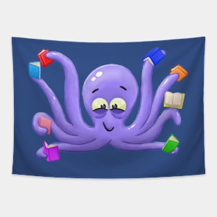 Octopus Loves Reading Books Tapestry