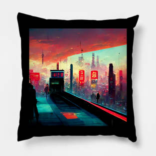 DIstance - Cyberpunk Cityscape Pillow