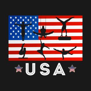 Patriotic Sports Gift American USA Flag Girls Gymnastics T-Shirt