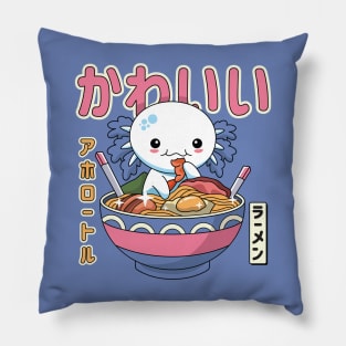 Kawaii Axolotl Enjoying Ramen Pillow