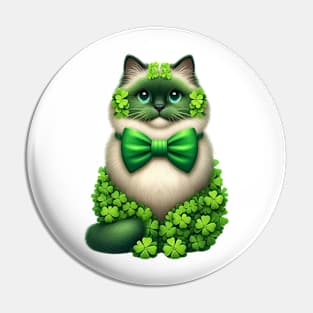 Clover Birman Cat St Patricks Day Pin